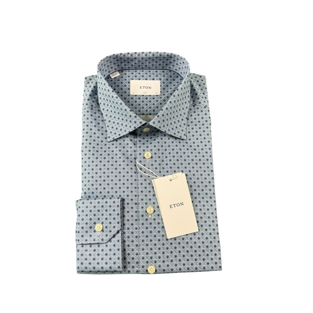 ETON Slim Current Blue Floral AOP Men’s L/S Button Front 17.5/44 NWT